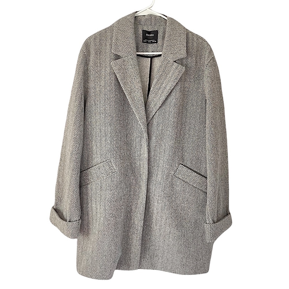 Bershka Gray Herringbone Pattern Oversized Coat